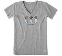 Life Is Good Camiseta de Mujer con Cuello en V para Mujer Crusher Graphic, Mujer, Camisa, 67659, Gris Jaspeado, XL