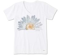 Life is Good Crusher Graphic-Camiseta con Cuello en V y Margaritas de Acuarela, Blanco Nube, S para Mujer