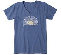 Life Is Good Crusher tee Shirt, Short Sleeve Cotton Graphic T-Shirts, Watercolor Daisy Birds Camiseta, Azul Vintage, L para Mujer