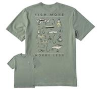 Life is Good Fish More Worry Less Hooks and Tackle - Camiseta de Manga Corta para Hombre (Talla 3XL, Verde Musgo)