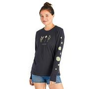 Life is Good La Vida es Buena. Camiseta Crusher para Mujer con Detalles de Flores Silvestres, Color Negro Azabache