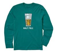 Life is Good Mens Long Sleeve Crusher-Lite T-Shirt (Half Full Beer - Spruce Green, Small)