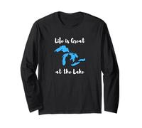 Life is Great at the Lake Great Lakes Funny Design Manga Larga