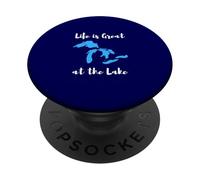 Life is Great at the Lake Great Lakes Funny Design PopSockets PopGrip Adhesivo