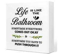 Life is Like The Bathroom Wooden Sign Desk Decor Funny Farmhouse Bathroom Wood Box Sign for Bathroom Shelf Toilet Decor