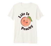 Life Is Peachy Lindo Kawaii Peach Food Pun Adorable Peach Camiseta Premium