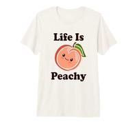 Life Is Peachy Lindo Kawaii Peach Food Pun Adorable Peach Camiseta Premium