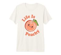 Life Is Peachy Lindo Kawaii Peach Food Pun Adorable Peach Camiseta Premium