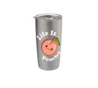 Life Is Peachy Lindo Kawaii Peach Food Pun Adorable Peach Vaso térmico de acero inoxidable de doble pared
