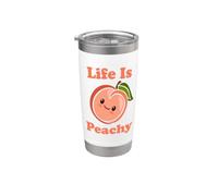 Life Is Peachy Lindo Kawaii Peach Food Pun Adorable Peach Vaso térmico de acero inoxidable de doble pared