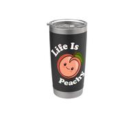 Life Is Peachy Lindo Kawaii Peach Food Pun Adorable Peach Vaso térmico de acero inoxidable de doble pared