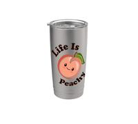 Life Is Peachy Lindo Kawaii Peach Food Pun Adorable Peach Vaso térmico de acero inoxidable de doble pared