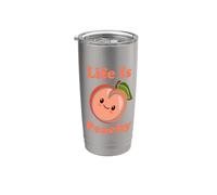 Life Is Peachy Lindo Kawaii Peach Food Pun Adorable Peach Vaso térmico de acero inoxidable de doble pared