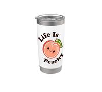 Life Is Peachy Lindo Kawaii Peach Food Pun Adorable Peach Vaso térmico de acero inoxidable de doble pared