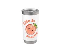 Life Is Peachy Lindo Kawaii Peach Food Pun Adorable Peach Vaso térmico de acero inoxidable de doble pared
