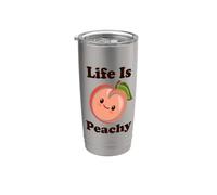 Life Is Peachy Lindo Kawaii Peach Food Pun Adorable Peach Vaso térmico de acero inoxidable de doble pared
