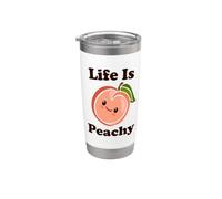 Life Is Peachy Lindo Kawaii Peach Food Pun Adorable Peach Vaso térmico de acero inoxidable de doble pared