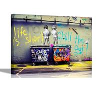 Life Is Short Chill The Duck Out by Banksy - Laminas Decorativas Pared, Lienzo Impreso (76 x 50 cm), Diseño de Graffiti