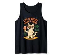 Life Is Short Make It Sweet Cat Helado Verano Camiseta sin Mangas