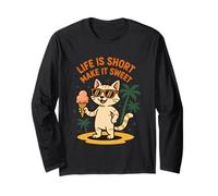 Life Is Short Make It Sweet Cat Helado Verano Manga Larga