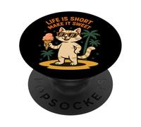 Life Is Short Make It Sweet Cat Helado Verano PopSockets PopGrip Adhesivo