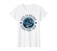 Life Is Short Take The Trip Travel Adventurer Senderismo Camping Camiseta gráfica económica, Mujer, Blanco, XL