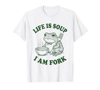 Life Is Soup I Am Fork Funny Frog Vintage Gráfico Humor Meme Camiseta