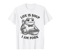 Life Is Soup I Am Fork Funny Frog Vintage Gráfico Humor Meme Camiseta