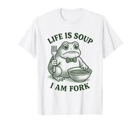 Life Is Soup I Am Fork Funny Frog Vintage Gráfico Humor Meme Camiseta