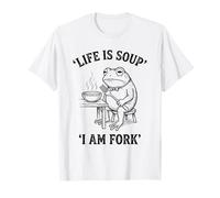 Life Is Soup I Am Fork Funny Frog Vintage Gráfico Humor Meme Camiseta