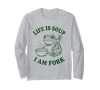 Life Is Soup I Am Fork Funny Frog Vintage Gráfico Humor Meme Manga Larga
