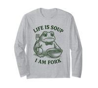 Life Is Soup I Am Fork Funny Frog Vintage Gráfico Humor Meme Manga Larga