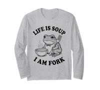 Life Is Soup I Am Fork Funny Frog Vintage Gráfico Humor Meme Manga Larga