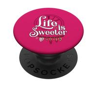 Life is Sweeter - Diseño de Cita Motivacional con dijes de corazón PopSockets PopGrip Adhesivo