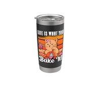 Life Is What You Bake It Panadería Amor Hornear Cat Lover Baker Vaso térmico de acero inoxidable de doble pared