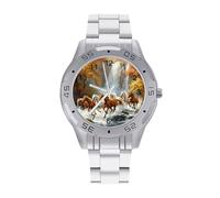 Life Mountain Stream Running Horse Wild - Reloj analógico de cuarzo para hombre, correa de acero inoxidable, reloj de pulsera de negocios
