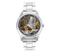 Life Mountain Stream Running Horse Wild - Reloj casual para hombre con correa de acero inoxidable de aleación de cuarzo