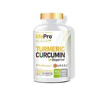 Life Pro Turmeric Curcumin +Bioperine - Cúrcuma orgánica Turmeric con BioPerine® para ayudar a la flora intestinal y enzimas digestivas - Curcumina 2.1% y piperina - 60 cápsulas veganas