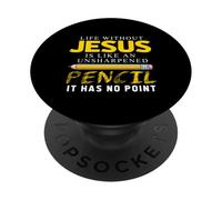 Life Without Jesus Finny Christian Religious Faith PopSockets PopGrip Adhesivo