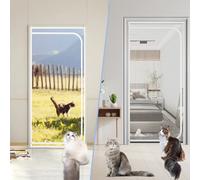 LIFEDYLUK Puerta Mosquitera para Gatos Evitar Que los Cachorros y Gatos se salgan de casa, Pantalla a Prueba de arañazos con Cremalleras, Puerta Mosquitera Cortina para Balcón (90 * 200cm, Blanco)