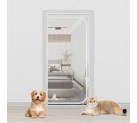 LIFEDYLUK Puerta Mosquitera para Gatos Evitar Que los Cachorros y Gatos se salgan de casa, Pantalla a Prueba de arañazos con Cremalleras, Puerta Mosquitera Cortina para Balcón (100 * 210cm, Blanco)