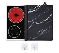 LIFEDYLUK Tapete de Inducción 62x53cm, Protector contra Salpicaduras para Placas de induccióncon 2 Ganchos, Almohadilla para Placa de inducción Antideslizante con patrón de Gato (Mármol)