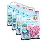 LifeGreen Arena Natural para Gatos, 2 kg, melocotón, con Fibra de Guisante y almidón de maíz, Vegetal, Biodegradable, aglutinante 3,8 l, Elimina olores (Paquete de 4)