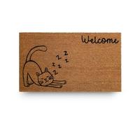 LifeGreen Felpudo Kera Animals con Fibras de Coco, Alfombra antisuciedad para Entrada Rectangular, 40 x 70 cm, Fondo de látex Antideslizante - Impresión Welcome Sleeping Cat