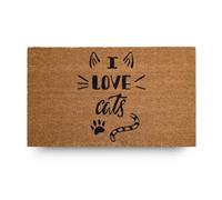 LifeGreen Felpudo Kera Animals con Fibras de Coco, Alfombra antisuciedad para Entrada Rectangular, 40 x 70 cm, Fondo de látex Antideslizante, impresión I Love Cats