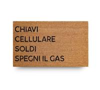 LifeGreen Felpudo Kera House con Fibras de Coco, Alfombra antisuciedad para Entrada Rectangular, 40 x 70 cm, Fondo de látex Antideslizante - Impresión Llaves, móvil, Dinero, apaga el Gas
