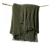 lifein Manta Verde otoñal para sofá, Manta Bohemia de felpilla Suave, Manta de Punto de Granja, Manta pequeña y Ligera con borlas para Cama, Silla, sofá, decoración del hogar (Verde Oliva, 50 x 60