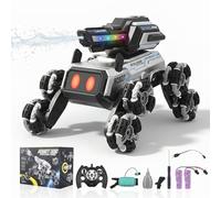 LIFEJXWEN Perro Robot Juguete con Función Lanzador de Agua, Mando a Distancia 2.4G y Control por Gestos, 8 Ruedas Mecanum, Luces LED, Acrobacias 360°, Regalo para Niños y Niñas a Partir de 6 Años