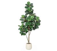 Lifelike Artificial Fiddle Leaf Fig Tree - Realistic Faux Ficus Lyrata with 108 Leaves - Indoor Decorative Plant for Home, Office, Living Room - Easy Assembly, 180cm, White Flower Stone