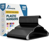 Lifemaster Juego de Perchas de plástico para Ropa, 100 Piezas, versátiles, Ligeras, ahorran Espacio, Antideslizantes, de diseño Delgado, Juego de Perchas para Ropa Seca y húmeda, Color Negro